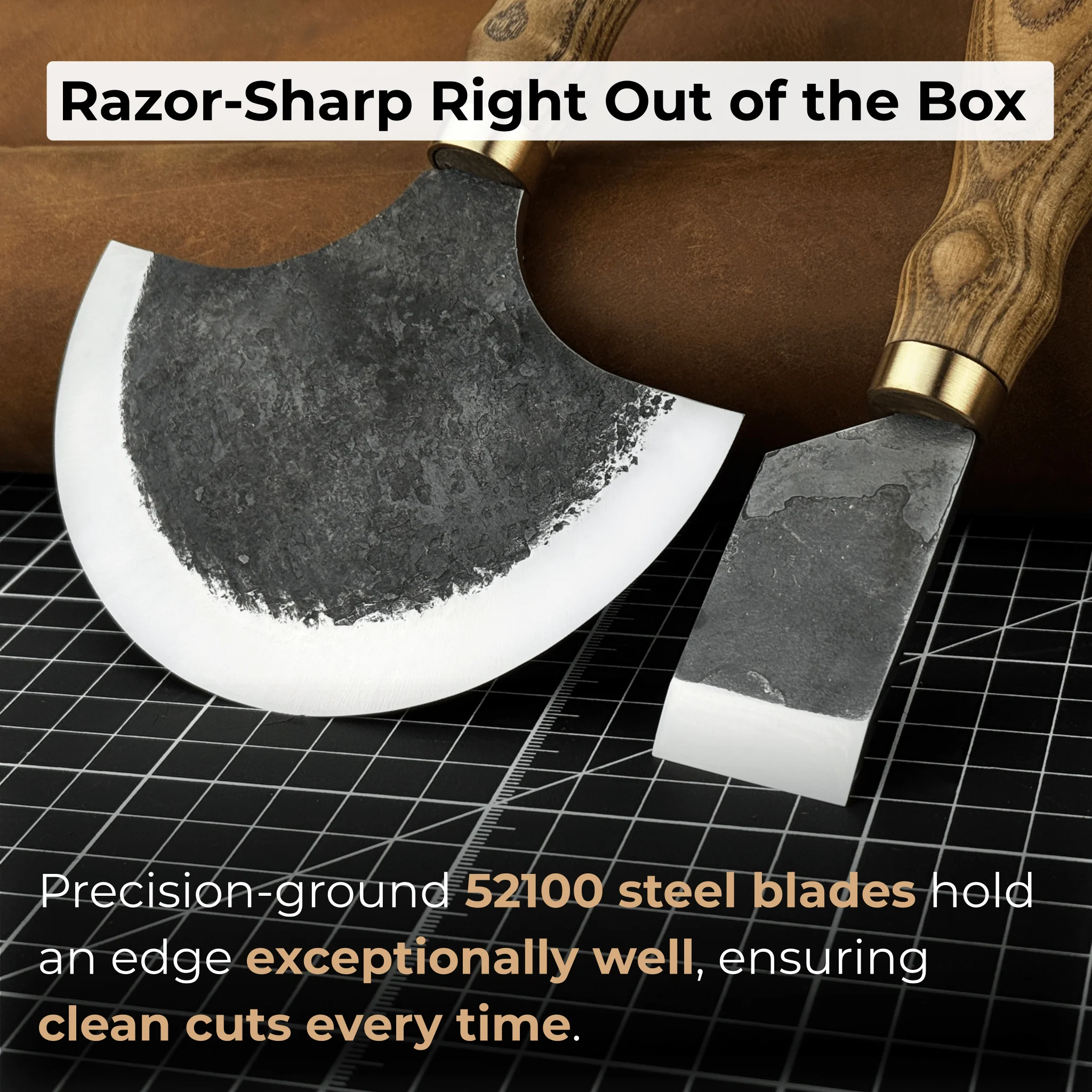 2-Piece Straight and Round (Half Moon) Leather Knife Set - Image 4