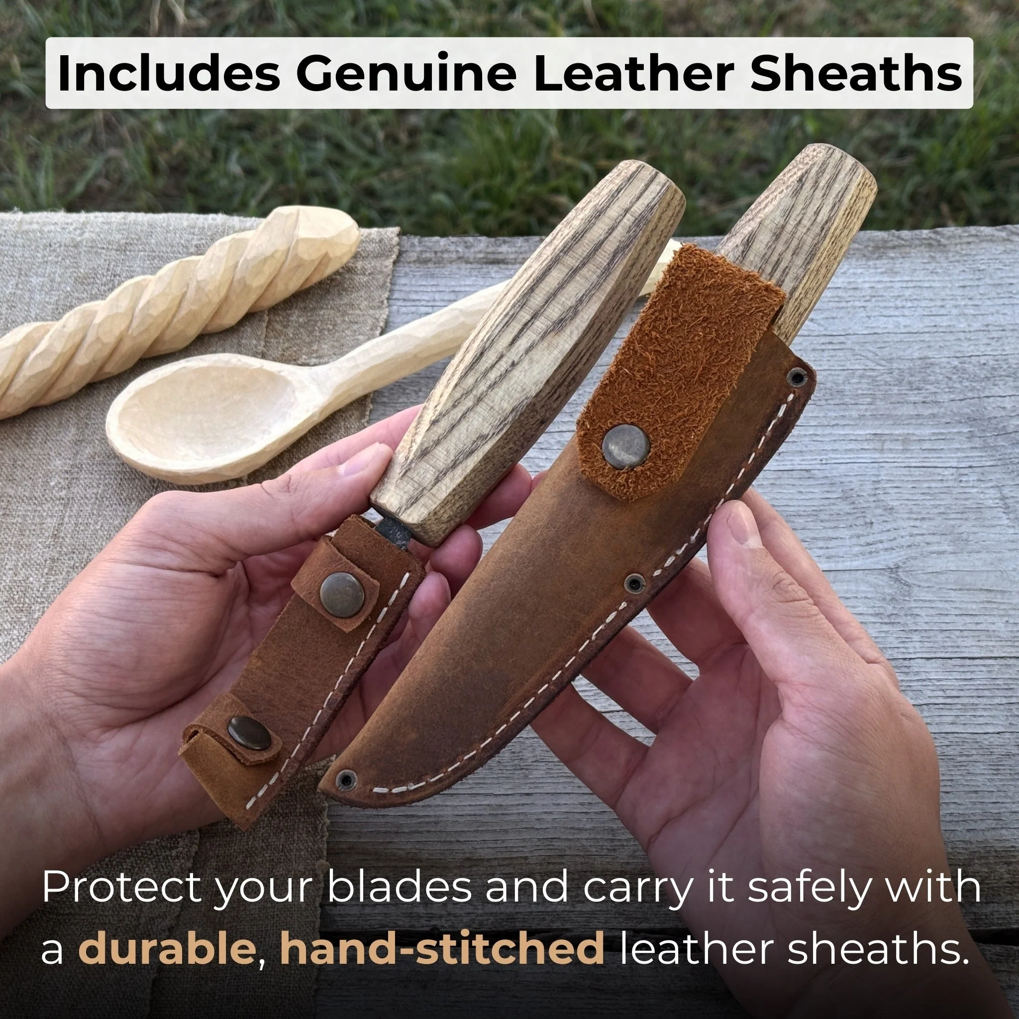 2-Piece Wood Carving Knife Set with Leather Sheaths - Image 5