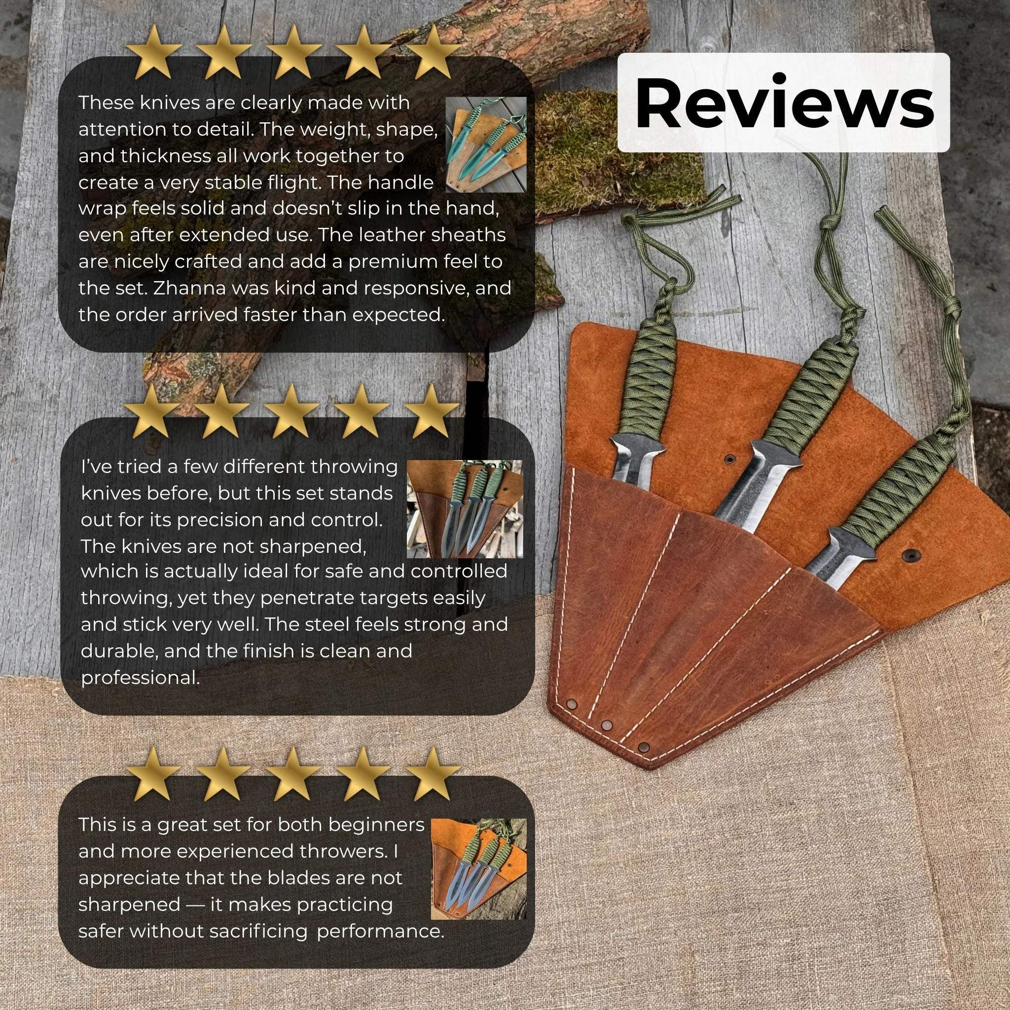 3-Piece Hand-Forged Throwing Knife Set, 22 cm (8.6 inches) - Image 10