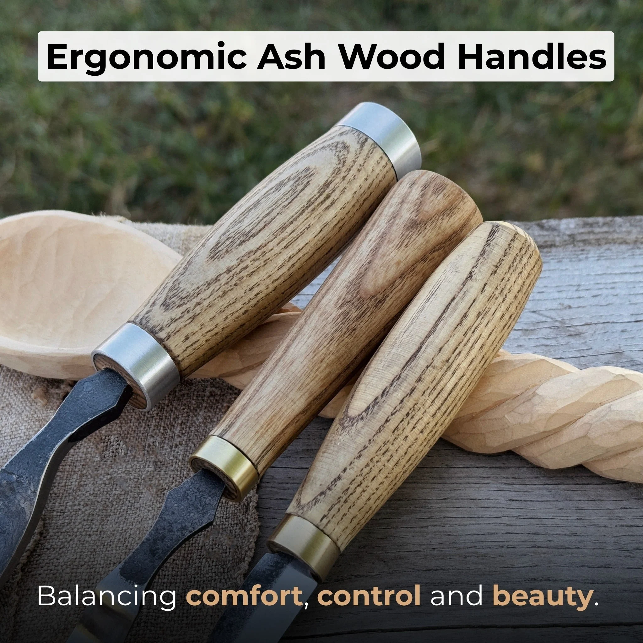 3-Piece Spoon Carving Set with Leather Roll - Image 4