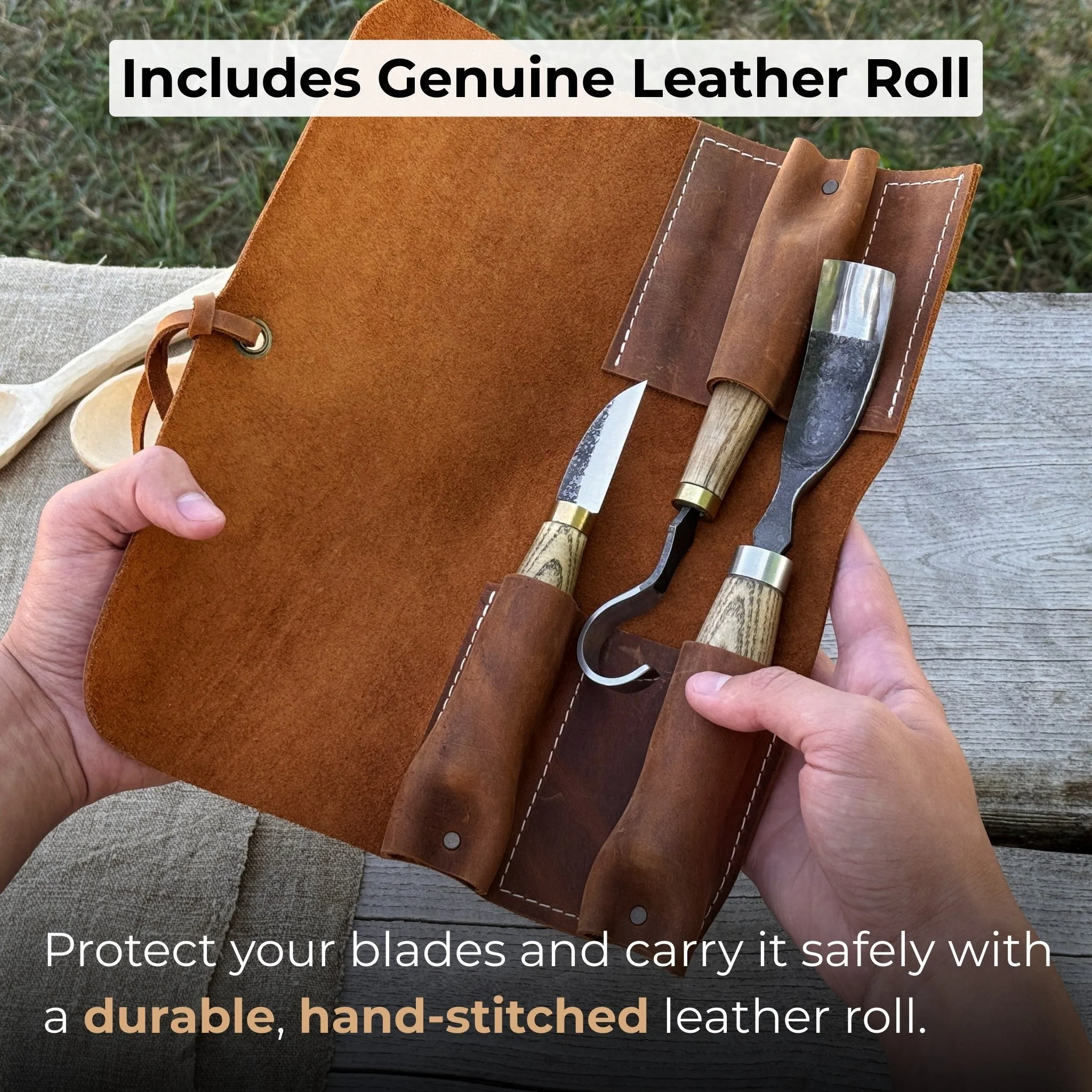 3-Piece Spoon Carving Set with Leather Roll - Image 5