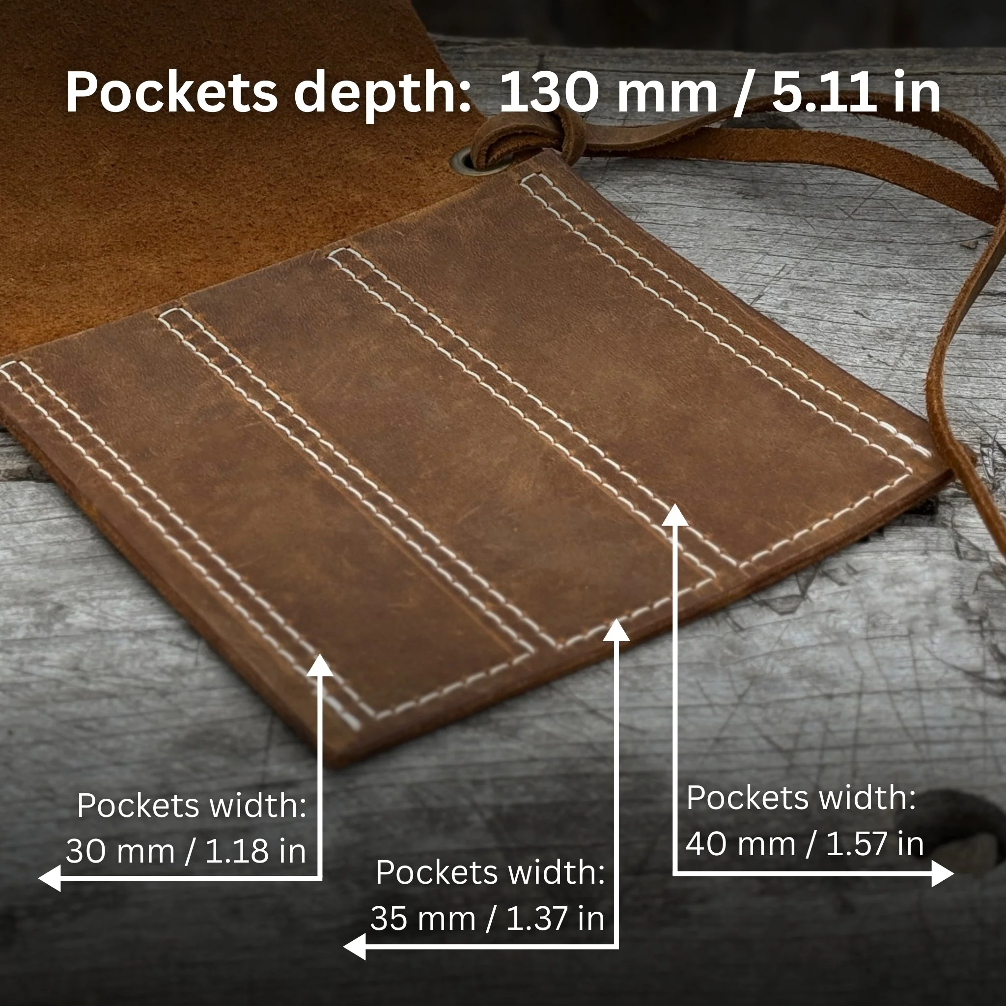3 Pocket Leather Tool Roll for Chisels, Knives, and Small Hand Tools - Image 4