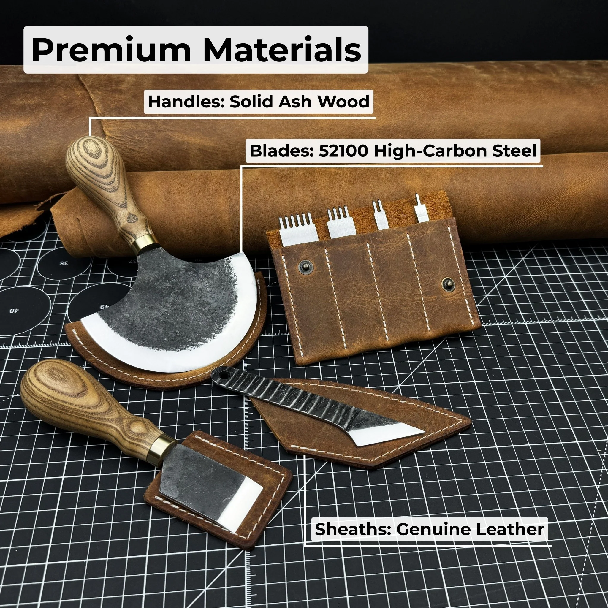 4-Piece Leatherworking Tool Set with Leather Sheaths - Image 7
