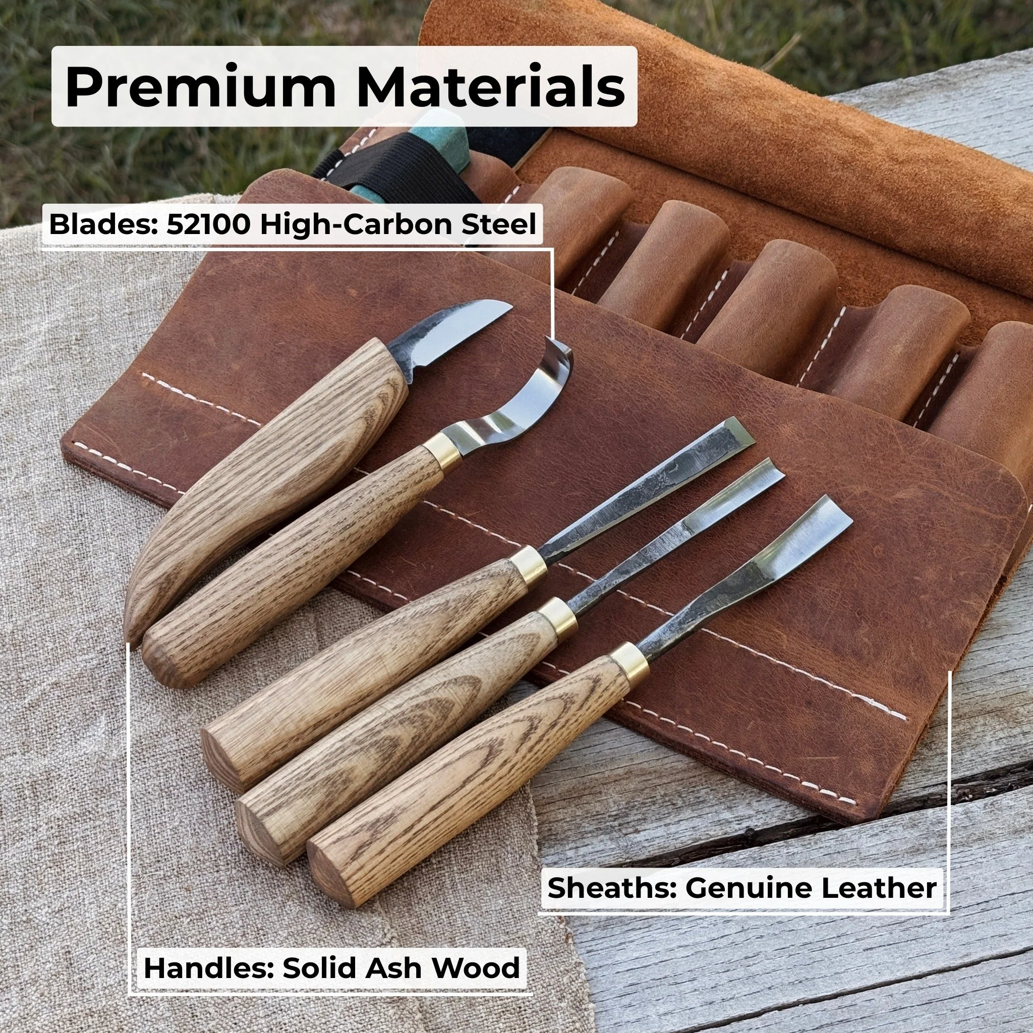 5-Piece Spoon Carving Tool Set with Leather Strop and Case - Image 7