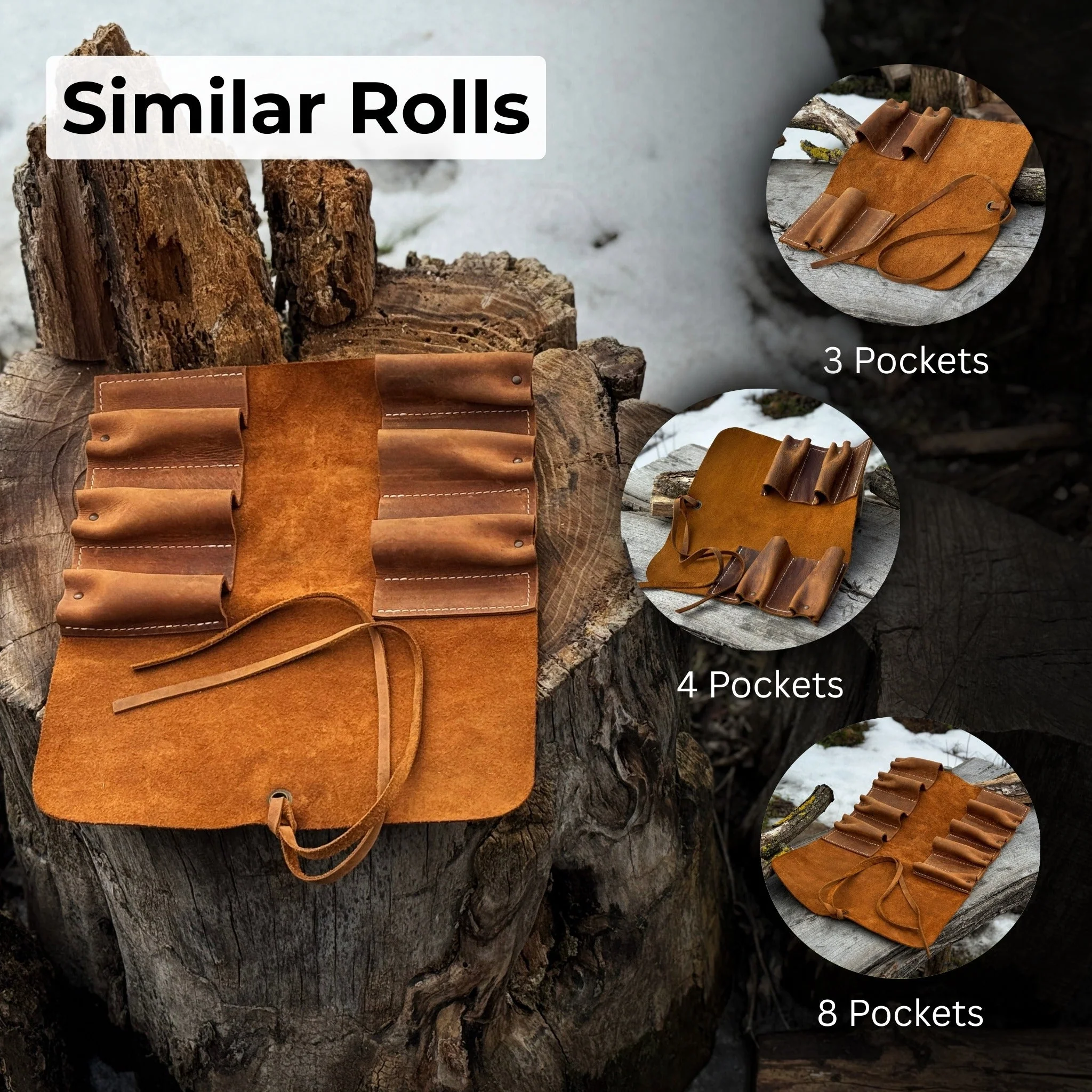 6 Pocket Leather Tool Roll - Image 6