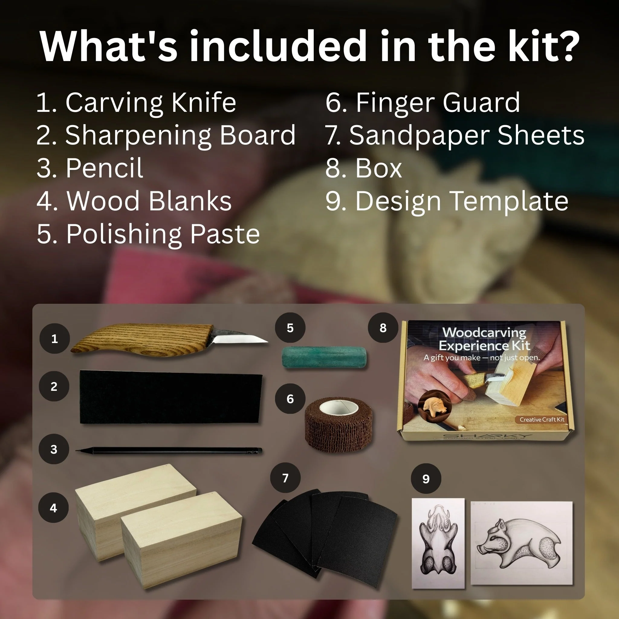 Boar Carving Kit - Complete Starter Whittling Kit for Beginners, Adults, Teens, and Kids - Image 2