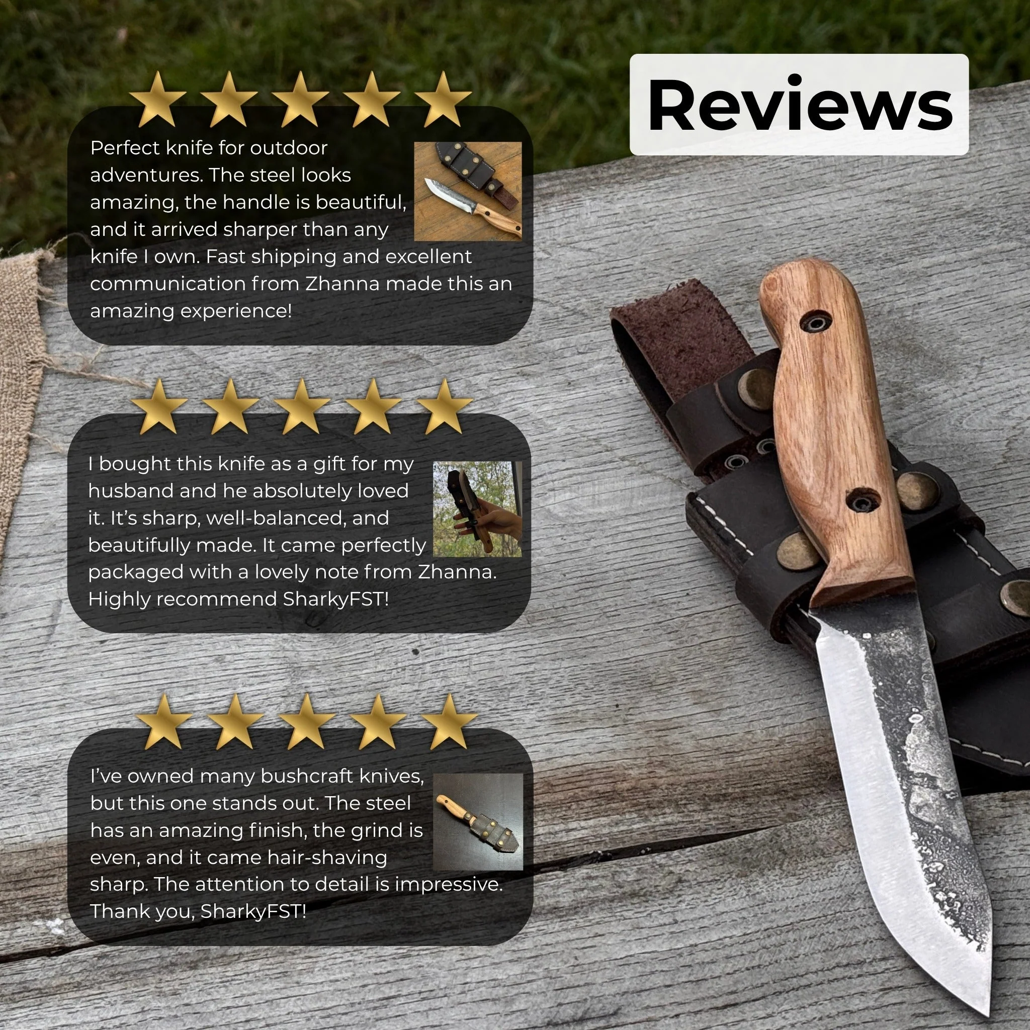 Hand-Forged Bushcraft Knife, 10 cm (3.9 in) Blade with Leather Sheath - Image 10