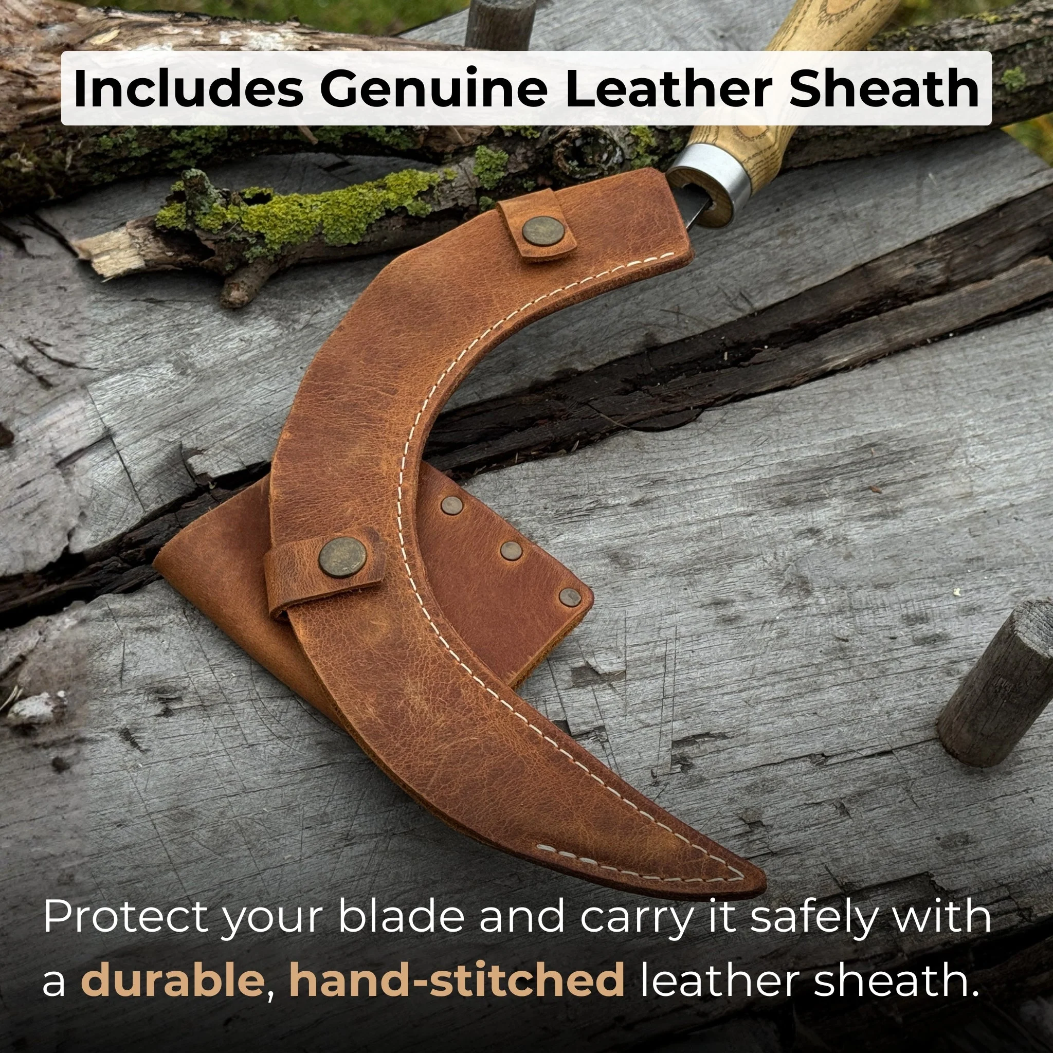 Hand-Forged Large Sickle, ⌀19 cm (7.5 inches) Blade, Leather Belt Attachment - Image 4