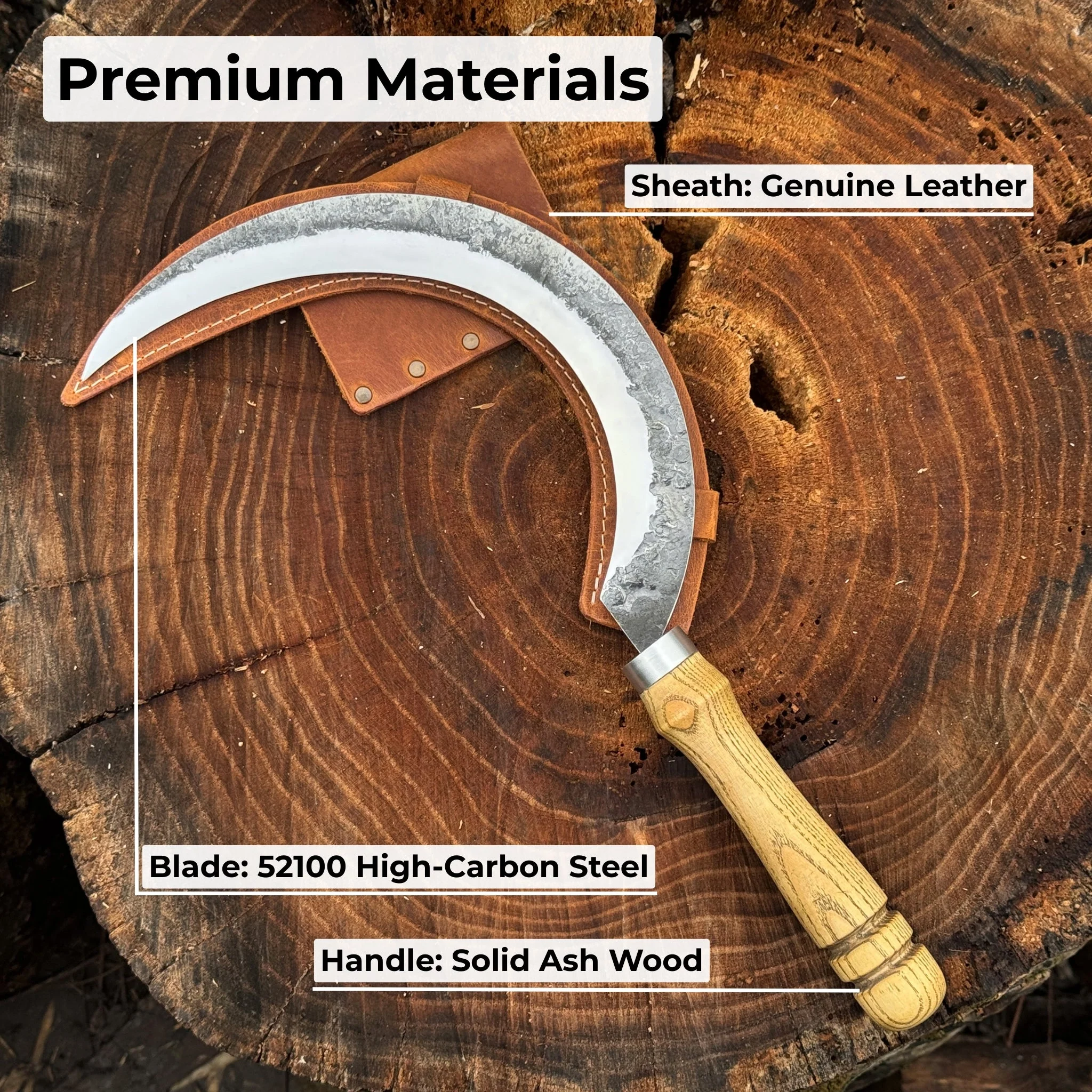 Hand-Forged Large Sickle, ⌀19 cm (7.5 inches) Blade, Leather Belt Attachment - Image 6