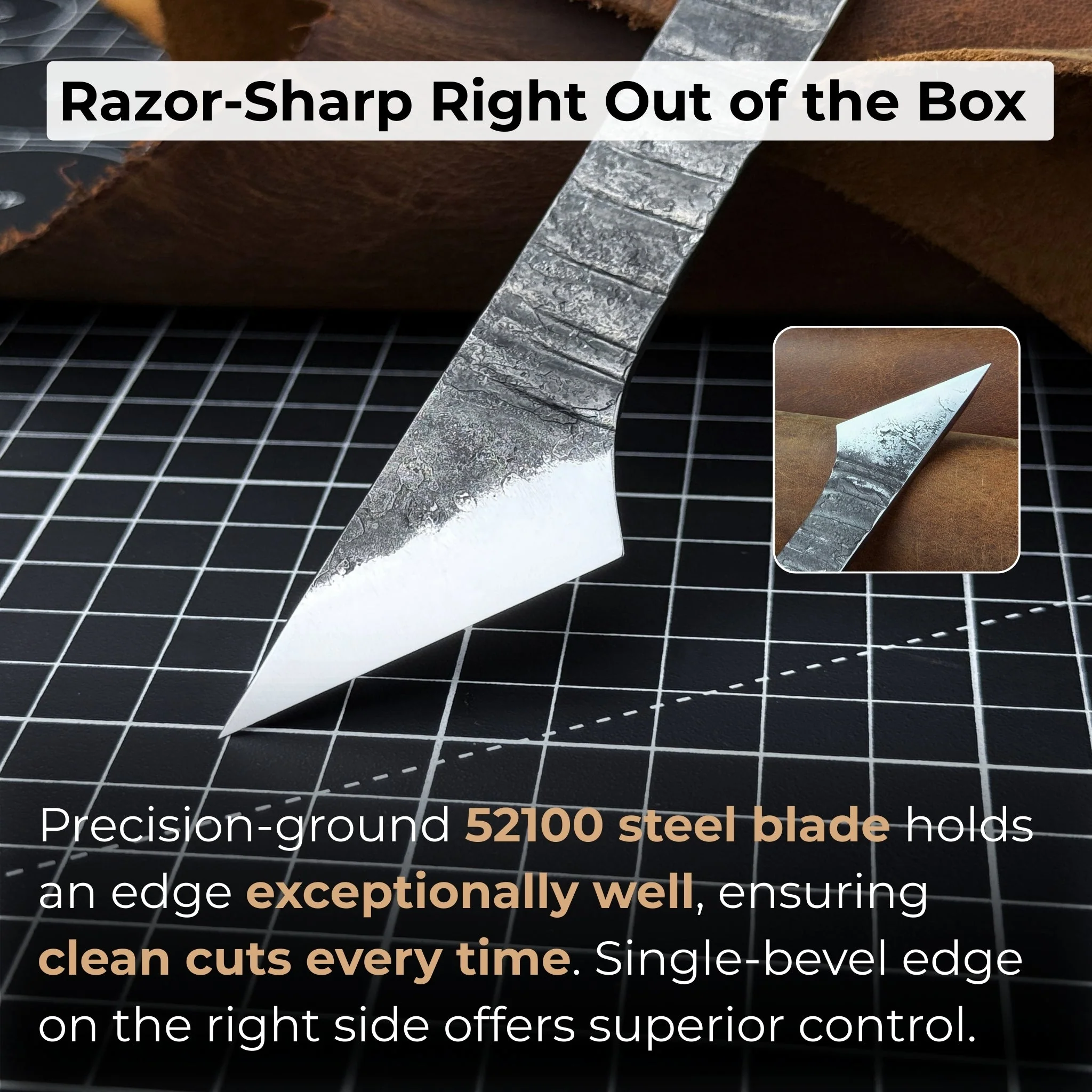 Hand-Forged Single-Bevel Kiridashi Knife with Leather Sheath - Image 3