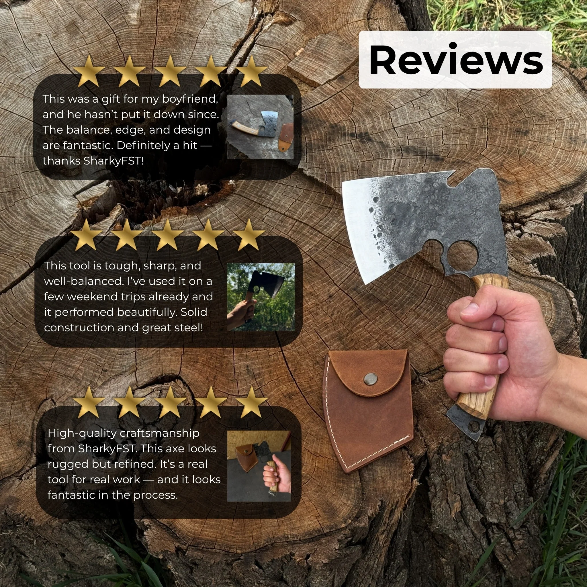Hand-Forged Small Camping Axe with Curved Handle, 0.52 kg (1.15 Ibs) - Image 10