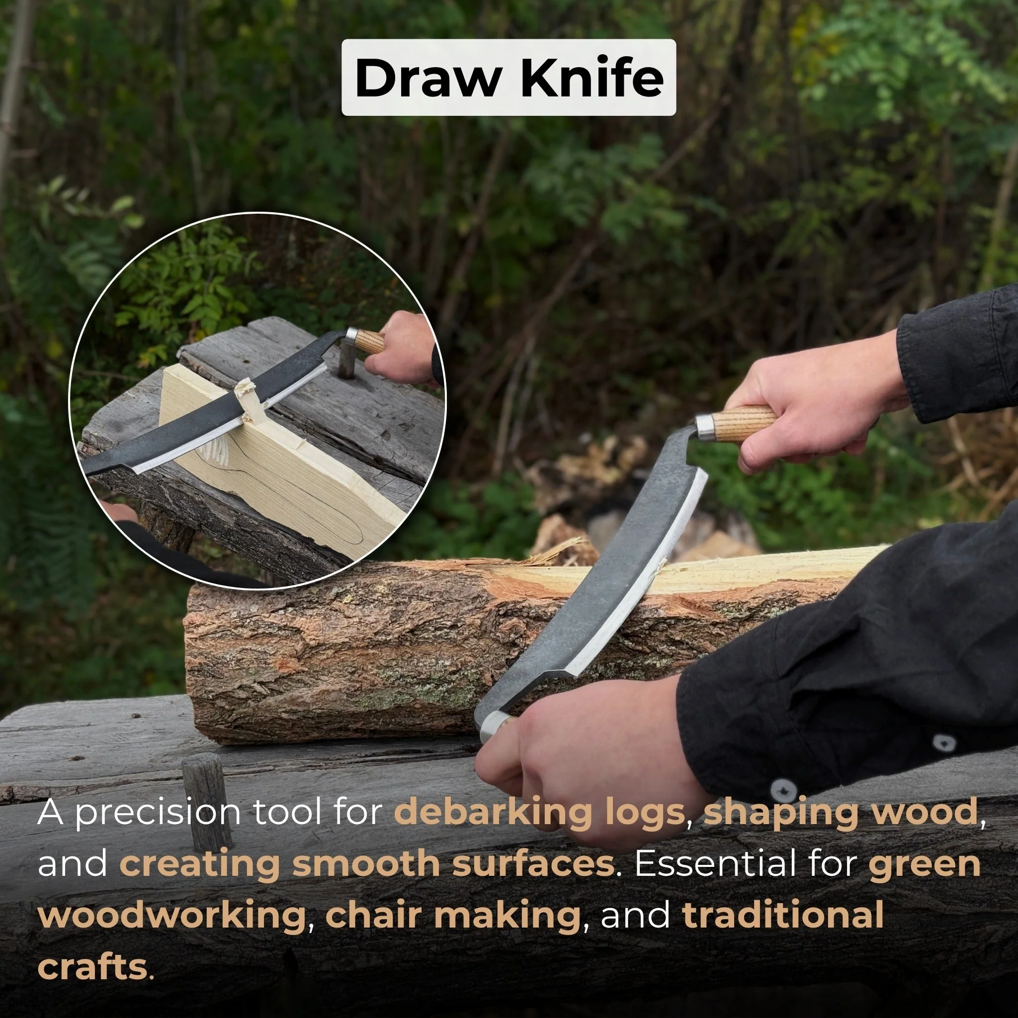 Straight Drawknife, 26 cm (10.2 inches) Cutting Edge - Image 7