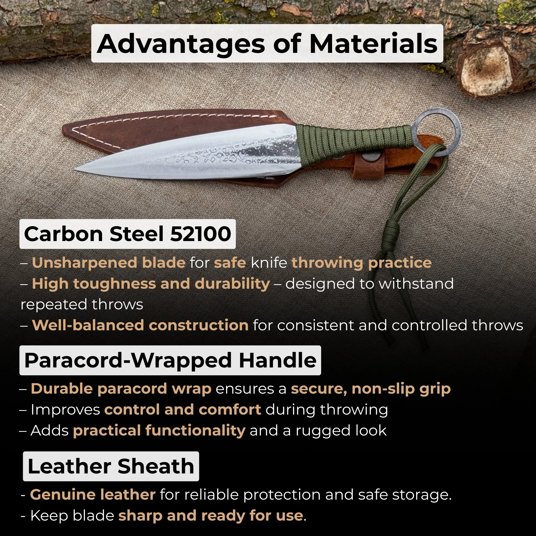 Hand-Forged Throwing Knife – 23 cm (9 in) with Leather Belt Sheath - Image 5