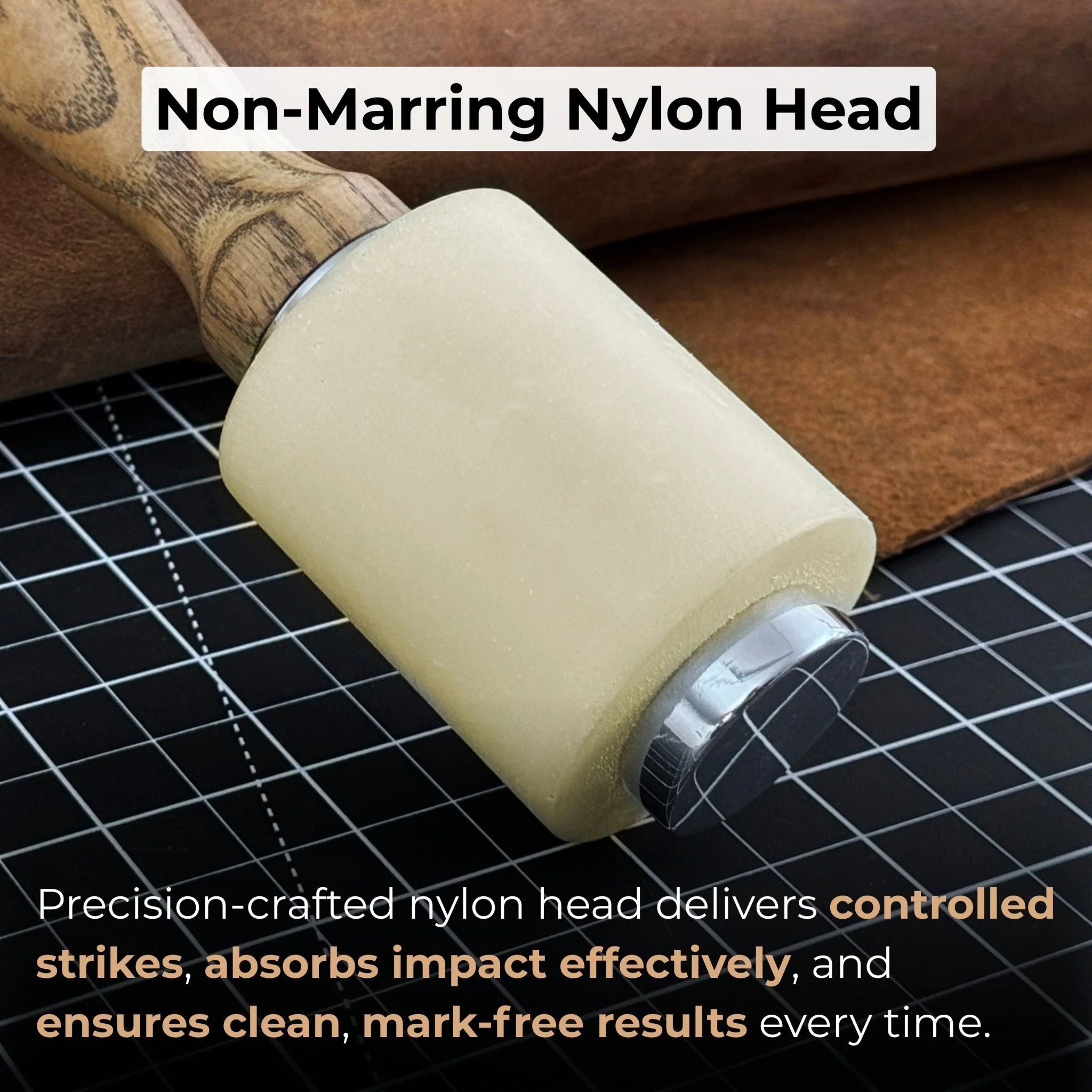 Handmade Mallet with Nylon Head, 21.5 cm (8.46 inches) - Image 3
