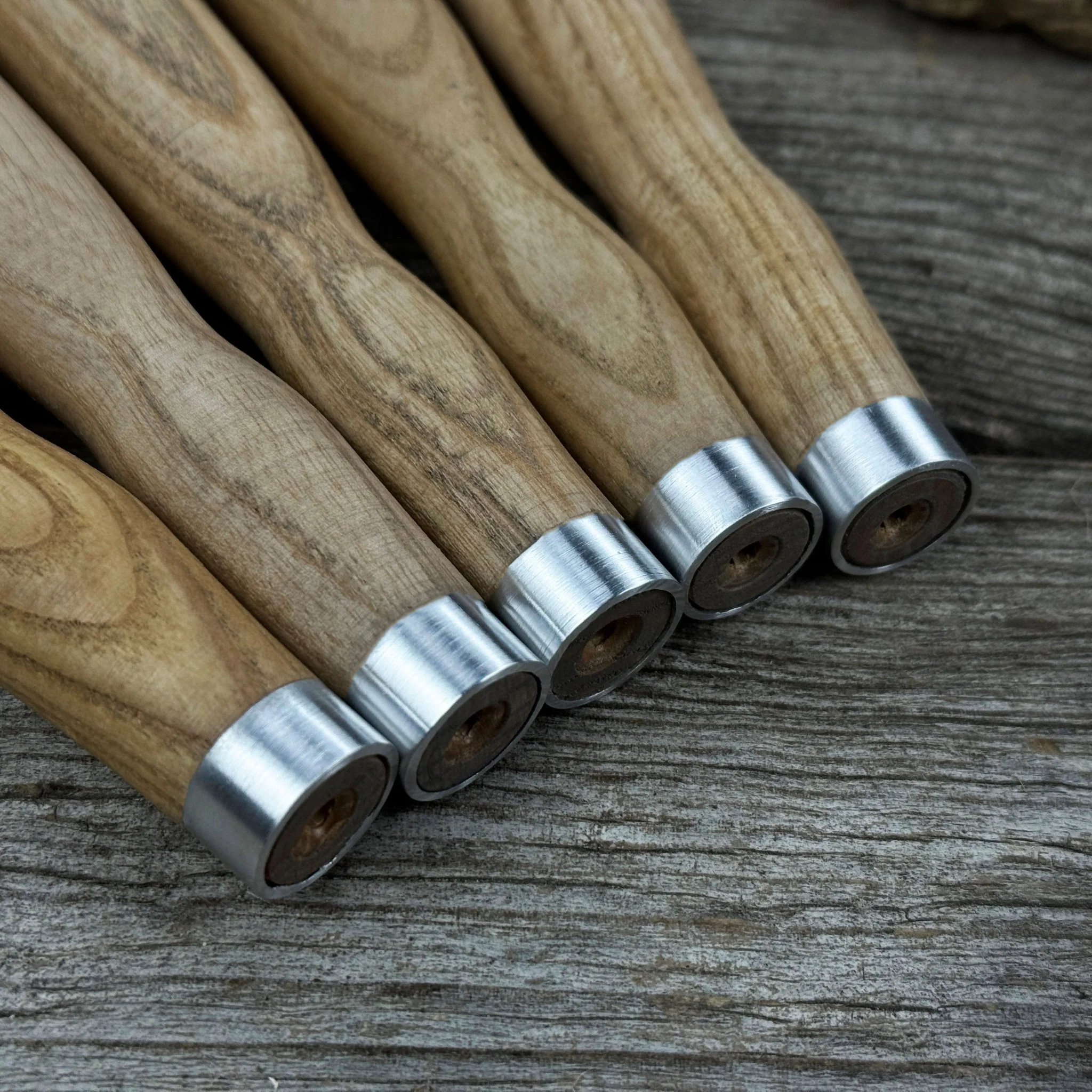 Set of 5 Ash Wood Handles for Chisels and Gouges with Aluminum Rings - Image 9
