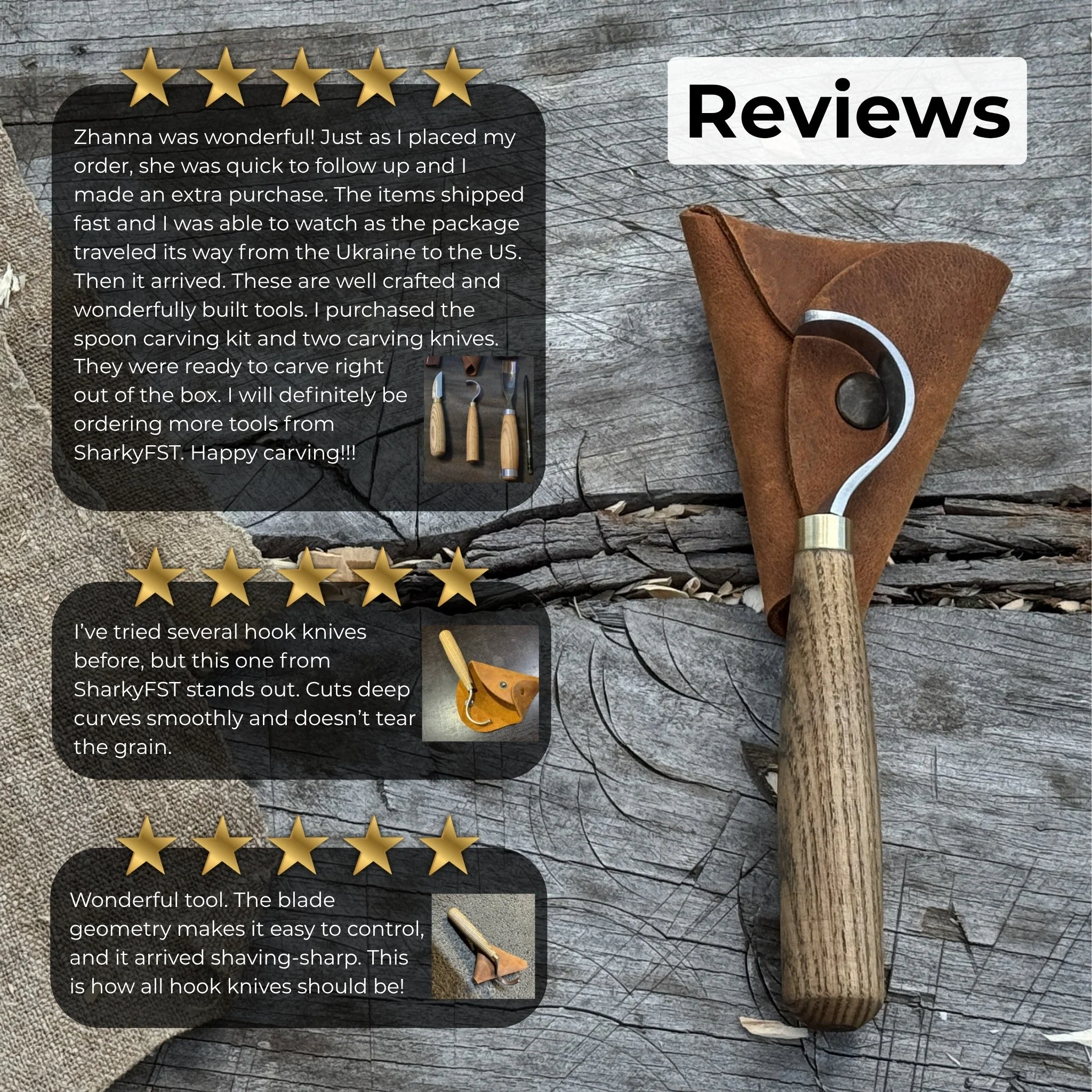 Spoon Carving Hook Knife with Leather Sheath, 3.5 cm (1.38 inches) - Image 10