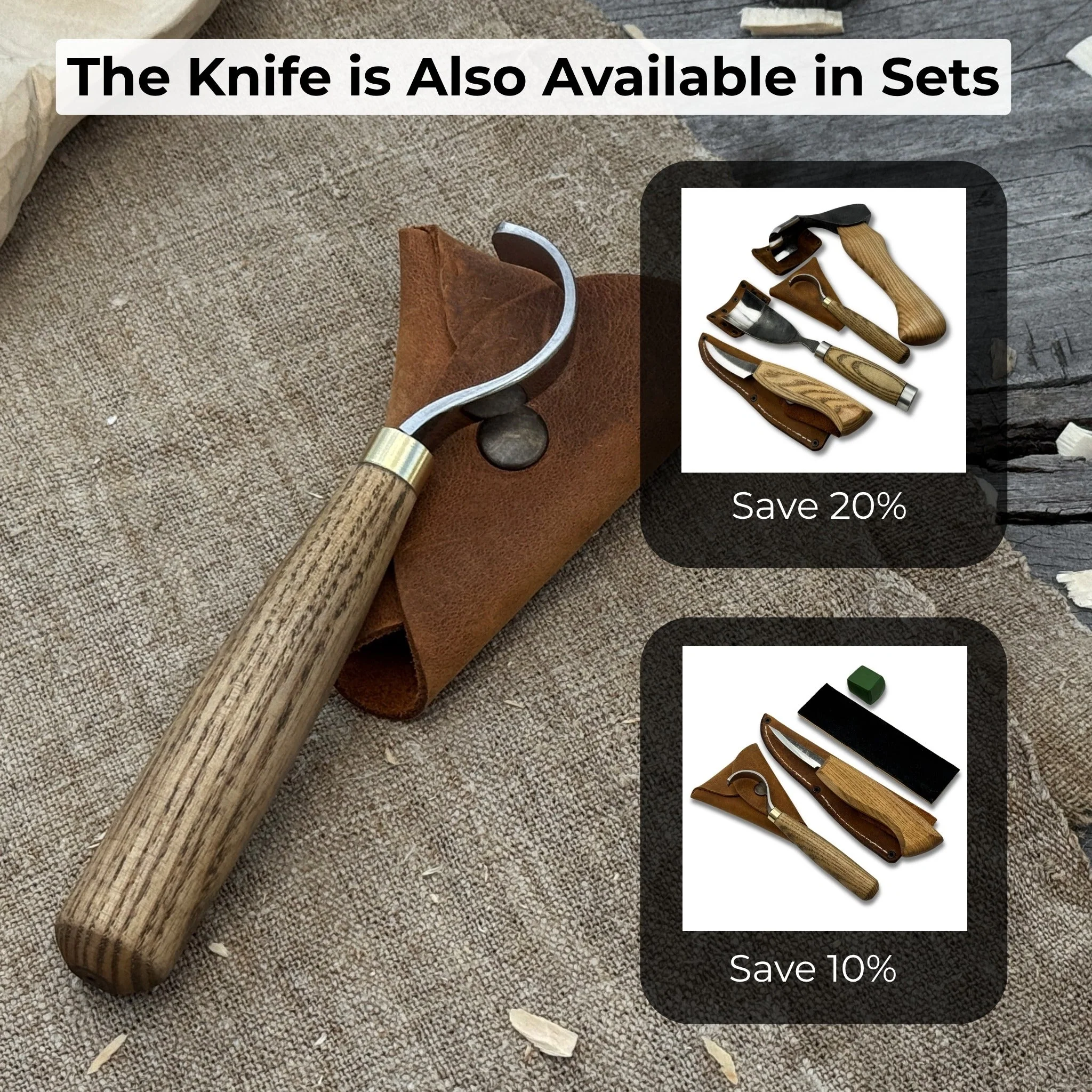 Spoon Carving Hook Knife with Leather Sheath, 3.5 cm (1.38 inches) - Image 11