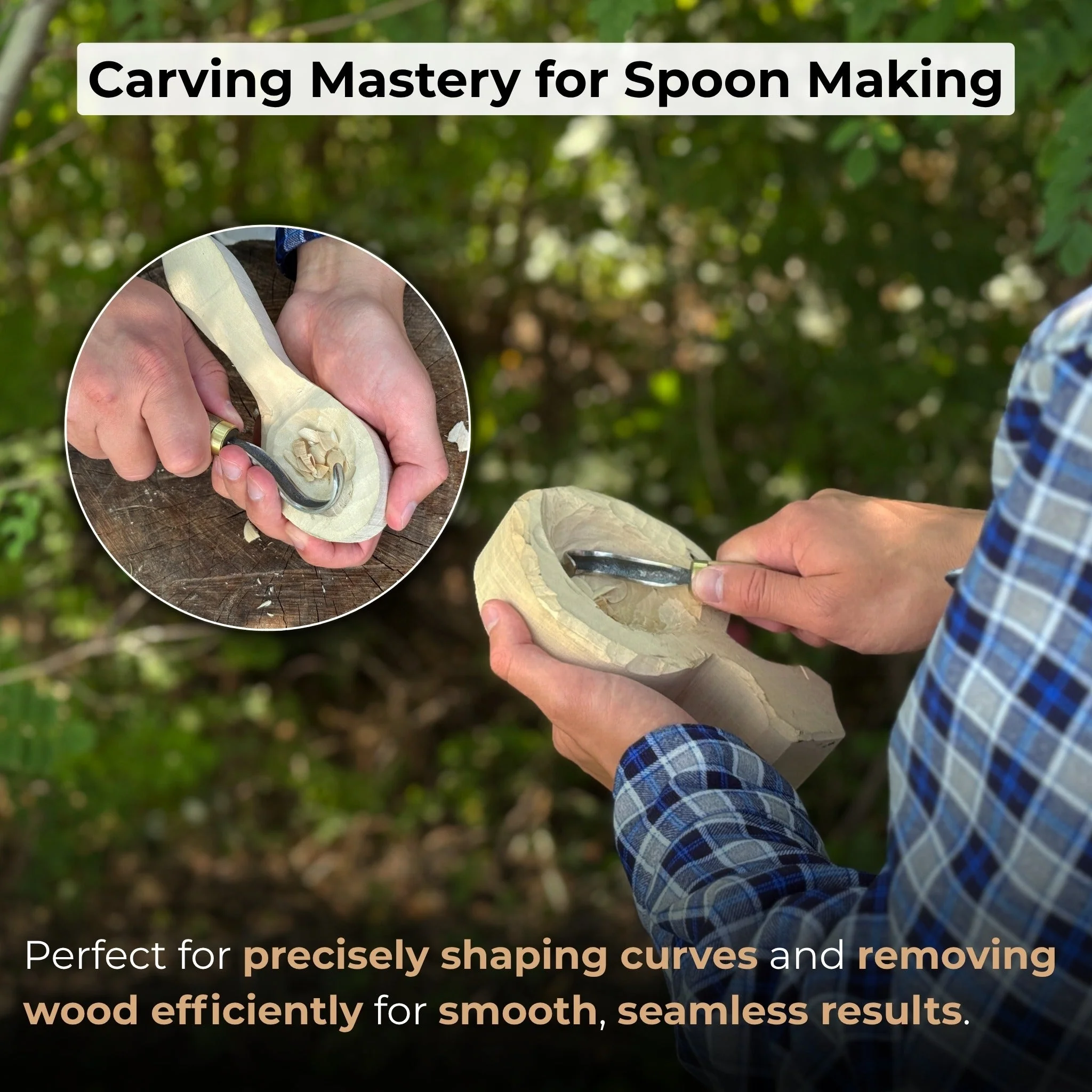 Spoon Carving Hook Knife with Leather Sheath, Blade 3.5 cm (1.38 inches) - Image 7