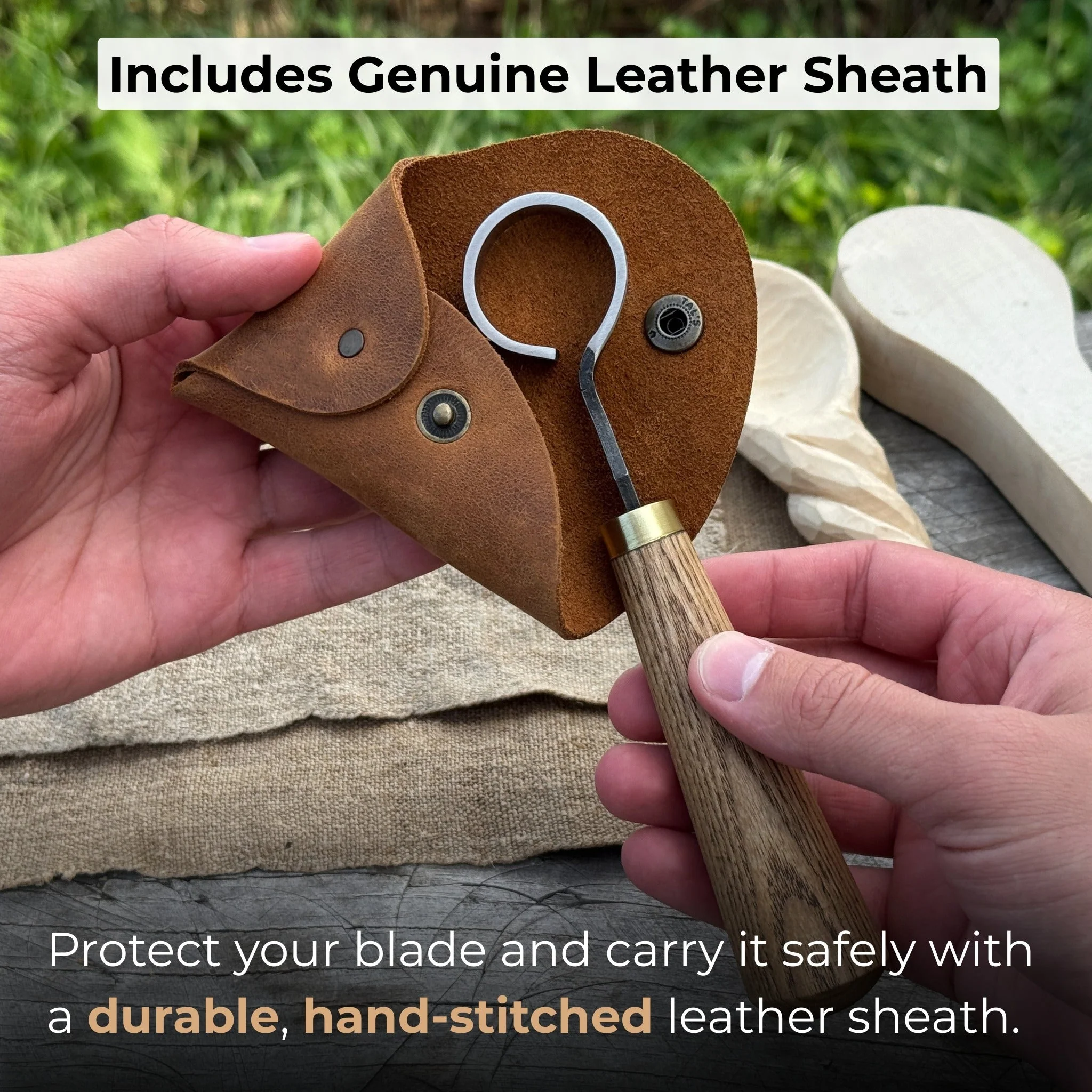 Spoon Carving Scorp (Round) Knife, ⌀3 cm (1.2 inches) with Leather Case - Image 4