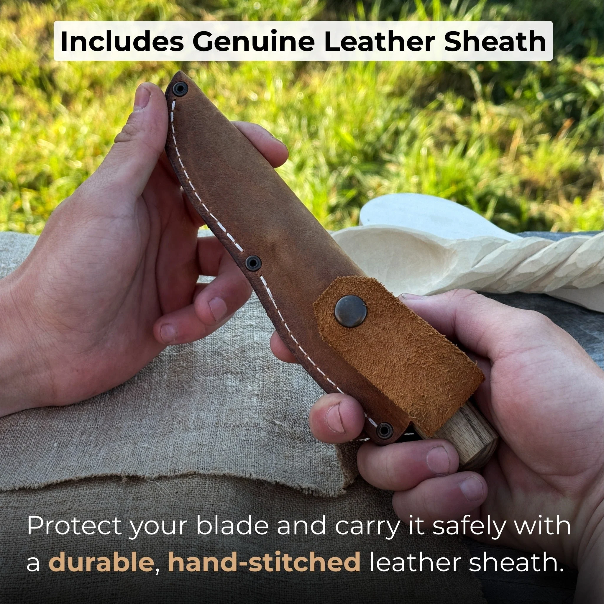 Whittling Sloyd Knife with Leather Sheath, 7.5 cm (2.95 inches) Blade - Image 4